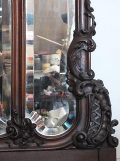 large Liberty Art Noveau wall beveled mirror with planter wood walnut years '900