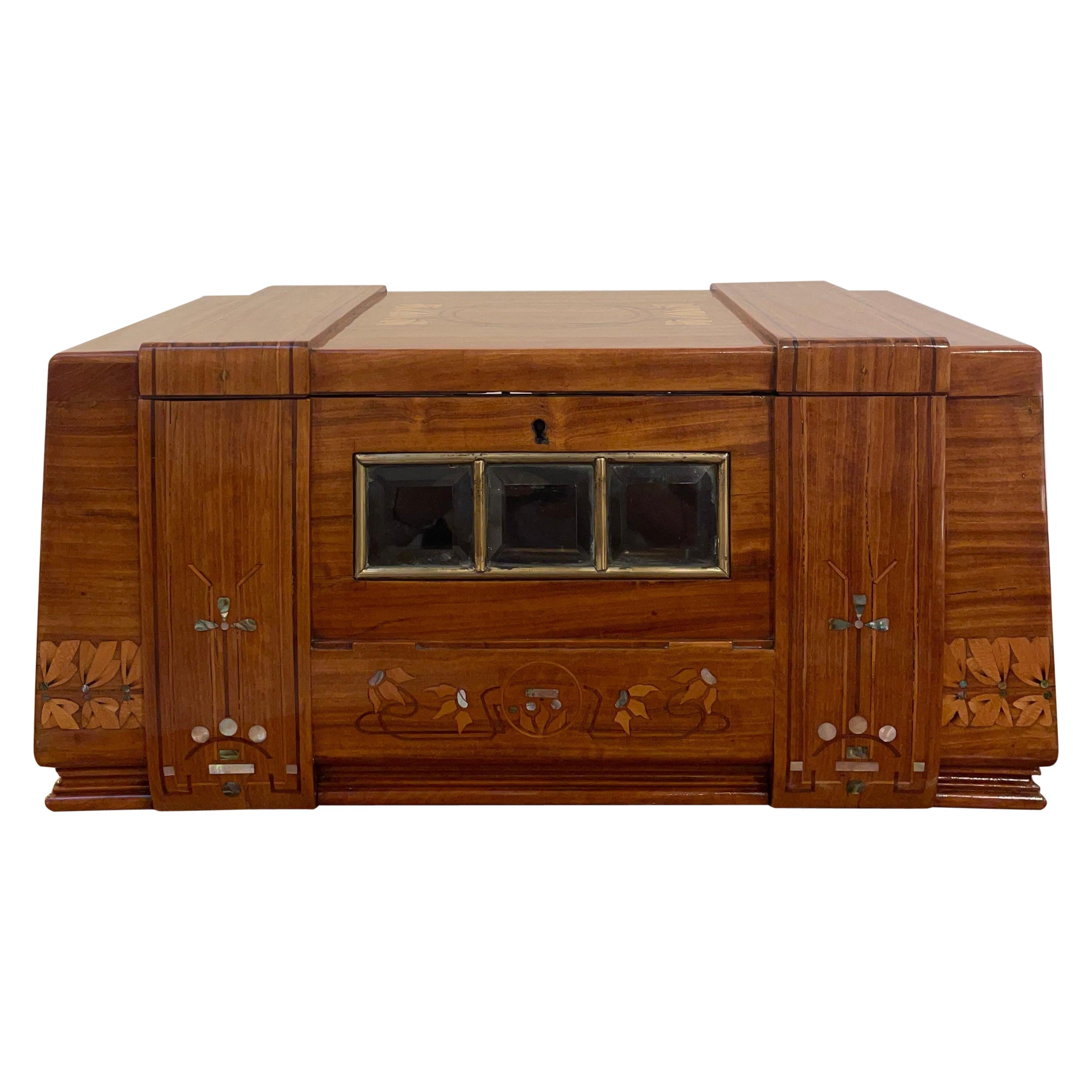 Large Liberty Wooden box, Wood and Mother of Pearl, Italy, 1900s
