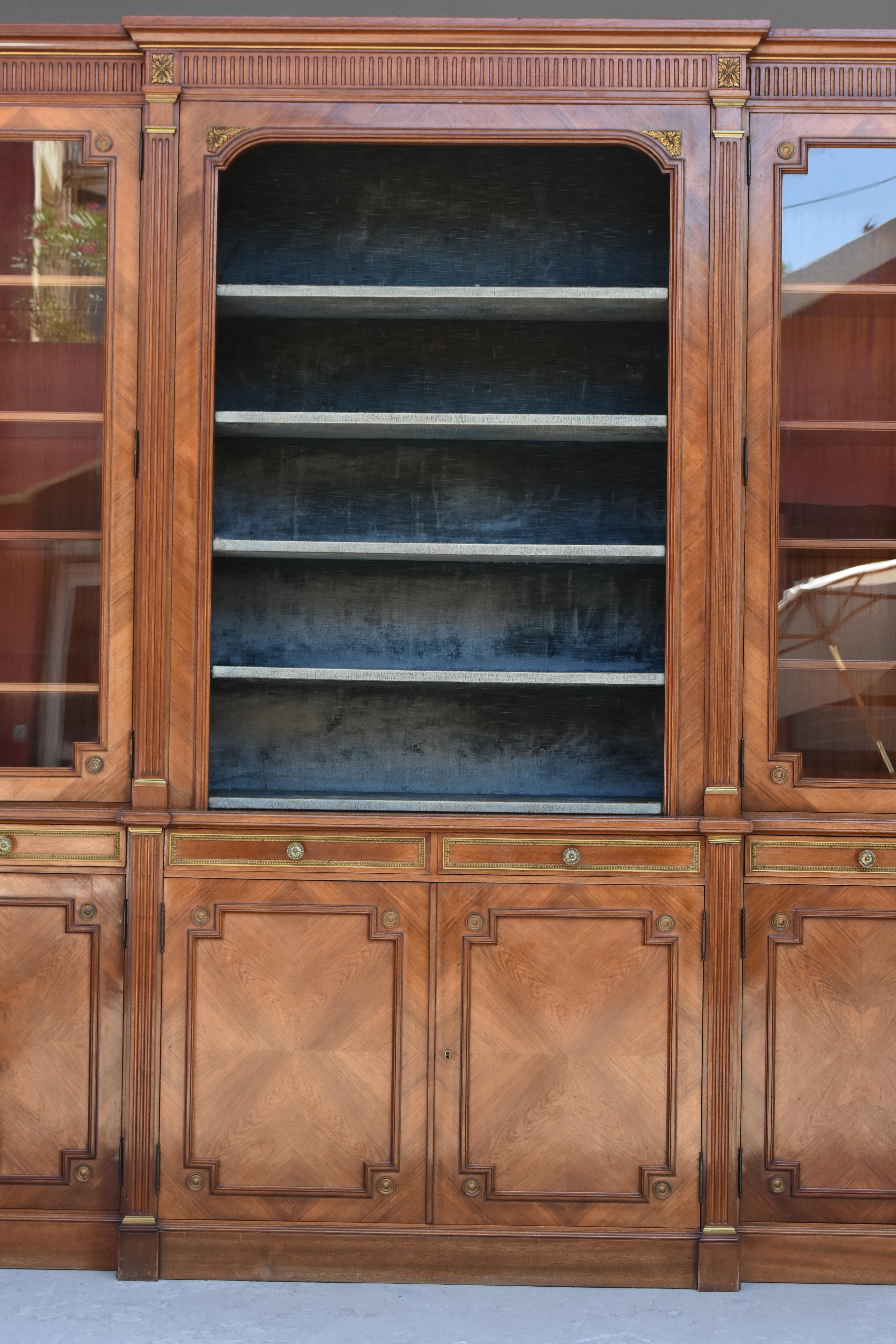 Large Library Bookcase of Louis XVI Style Mahogany and Bronze, circa 1900 9