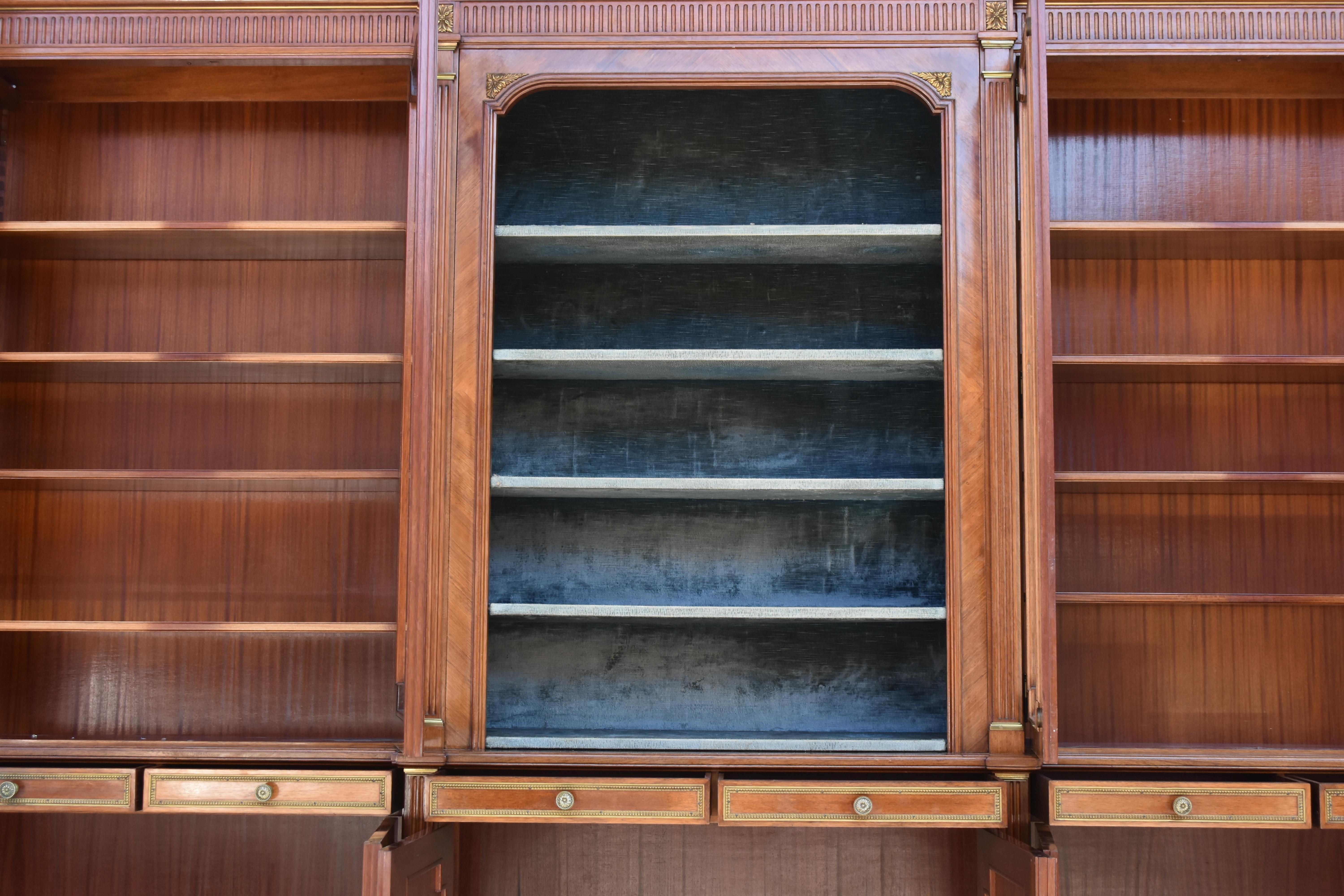20th Century Large Library Bookcase of Louis XVI Style Mahogany and Bronze, circa 1900