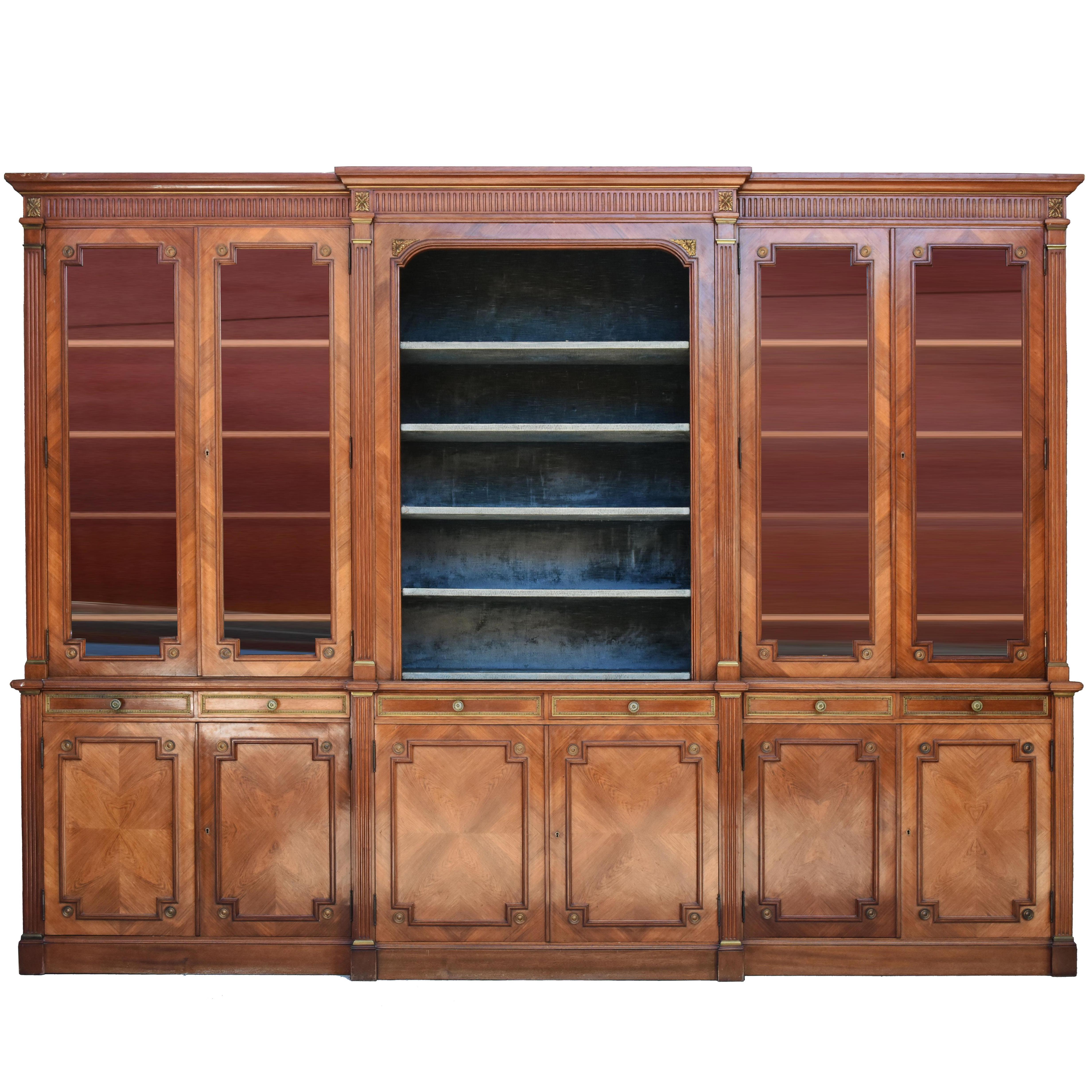 Large Library Bookcase of Louis XVI Style Mahogany and Bronze, circa 1900