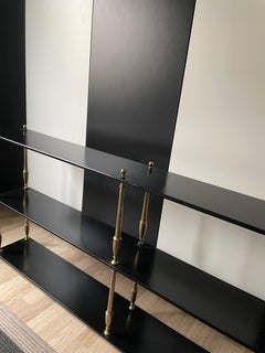 Large Library Bookcase or Black Lacquer Three Shelves Display, France 1950