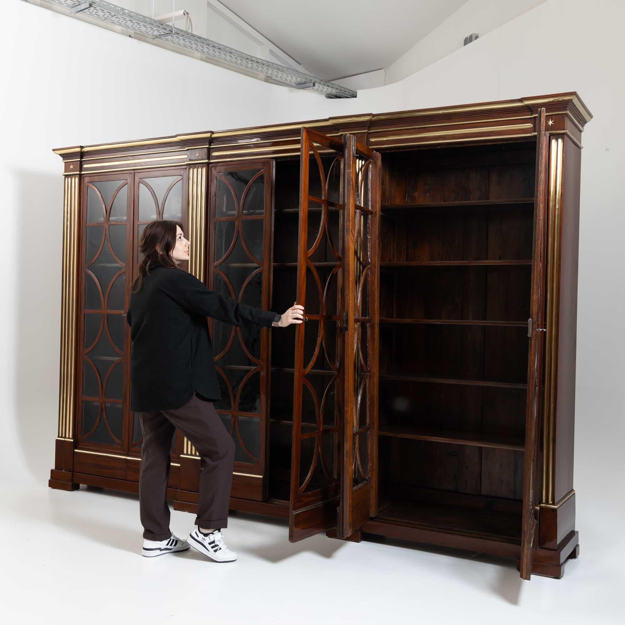 Neoclassical Large Library Cabinet with brass fluting, Germany, around 1800 For Sale