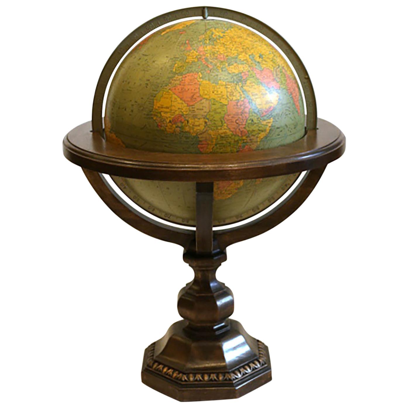 Large Library Globe on Wooden Stand, circa 1950s