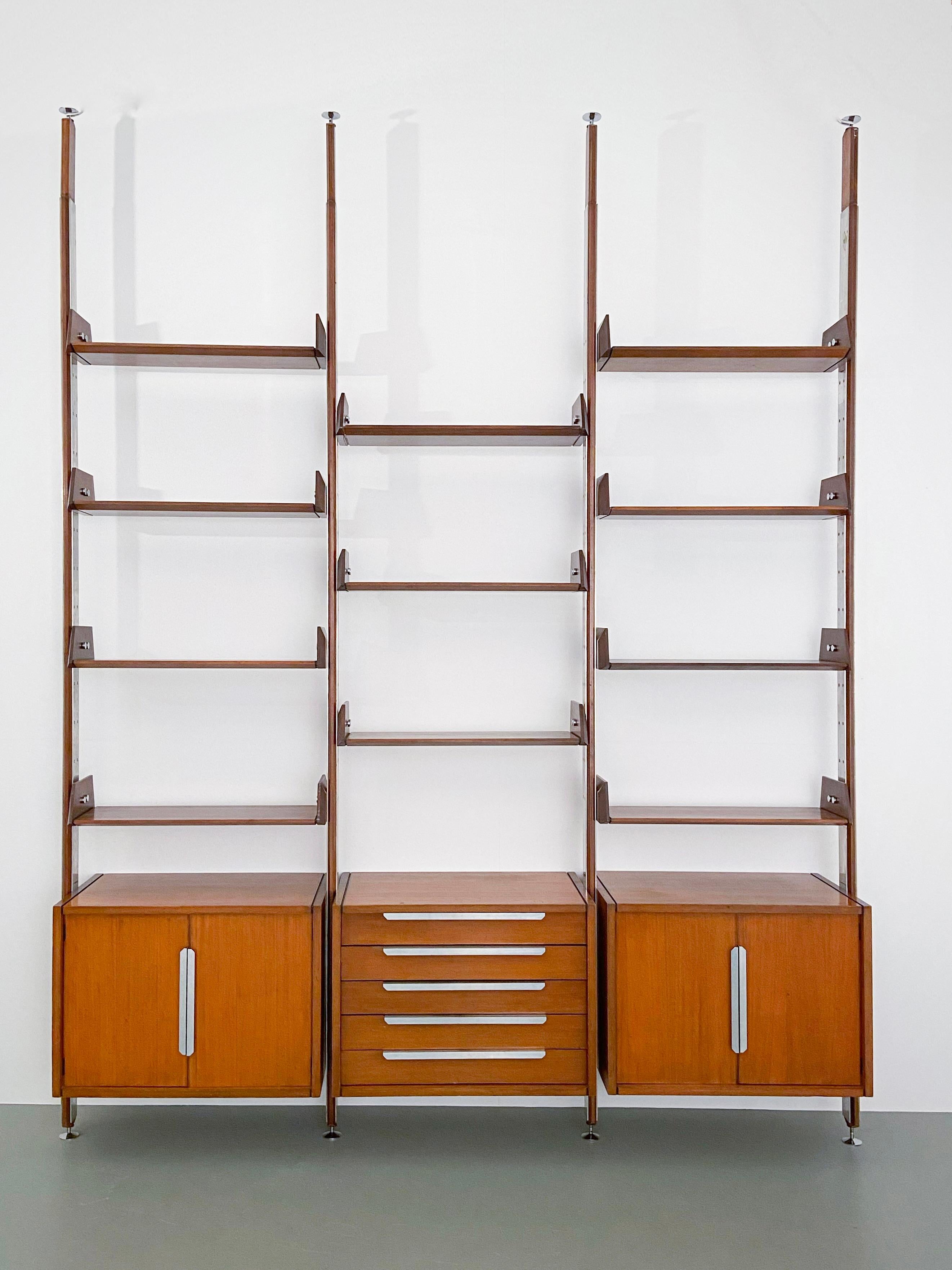 Mid-Century Modern Large Library / Roomdivider in Teak and Metal, Italy, 1960's For Sale