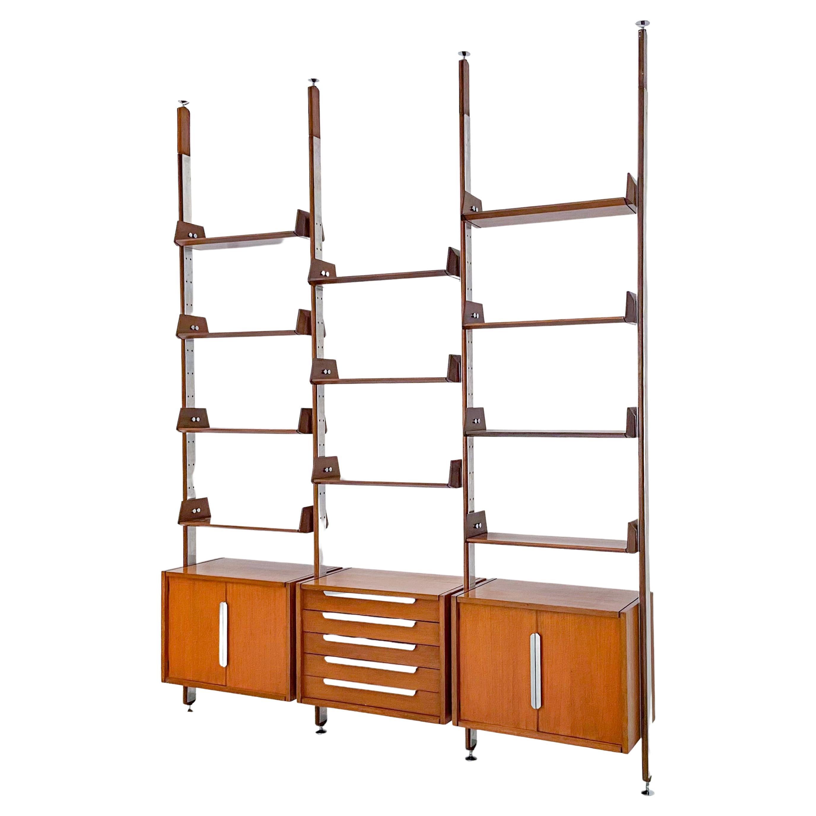 Large Library / Roomdivider in Teak and Metal, Italy, 1960's For Sale