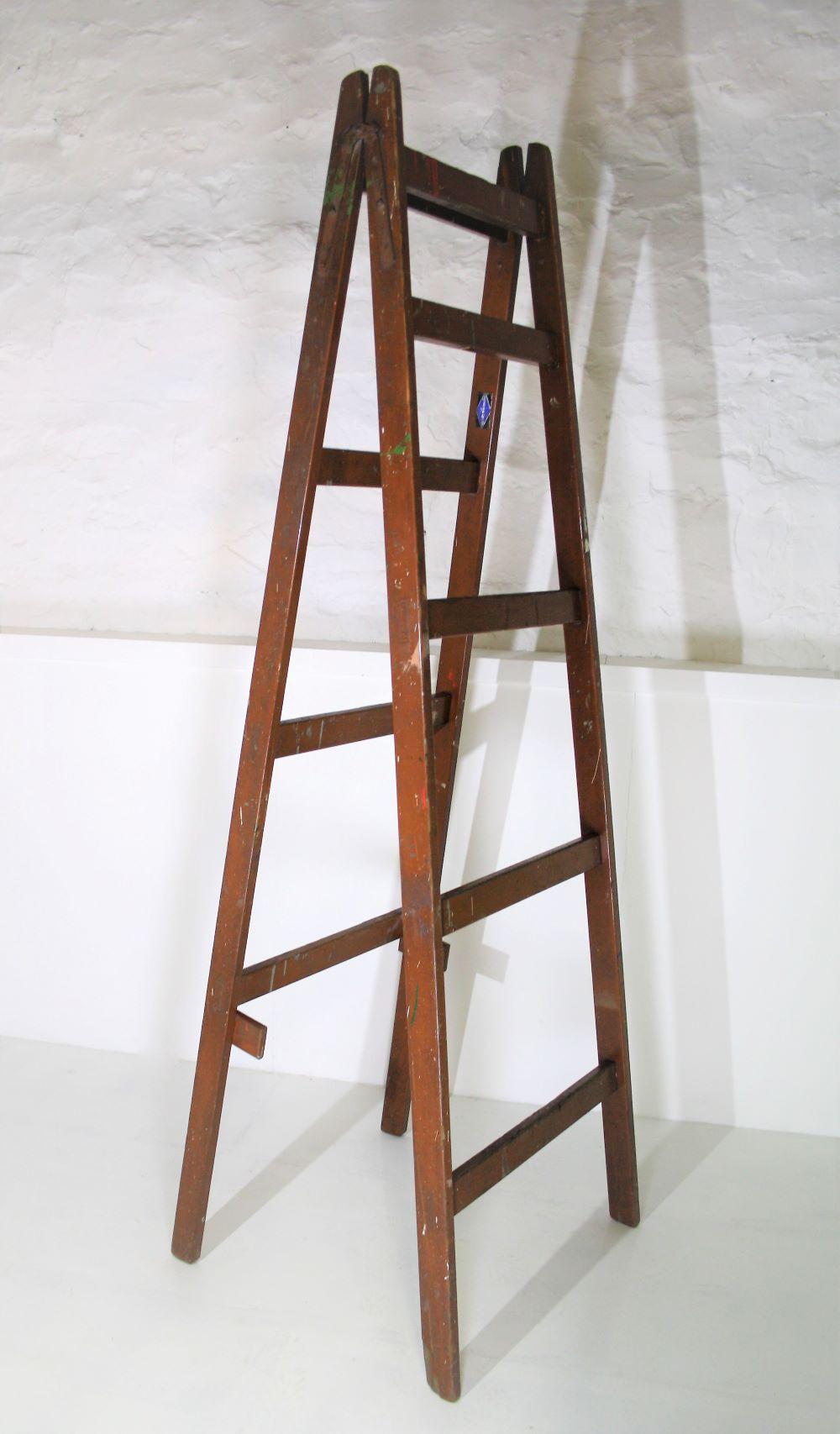 Wood Large Library Step Ladder Attributed to London Film School by Stephens & Carter For Sale