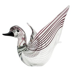 Large Licio Zanetti Striped Murano Glass Open Wings Duck Sculpture or Vase
