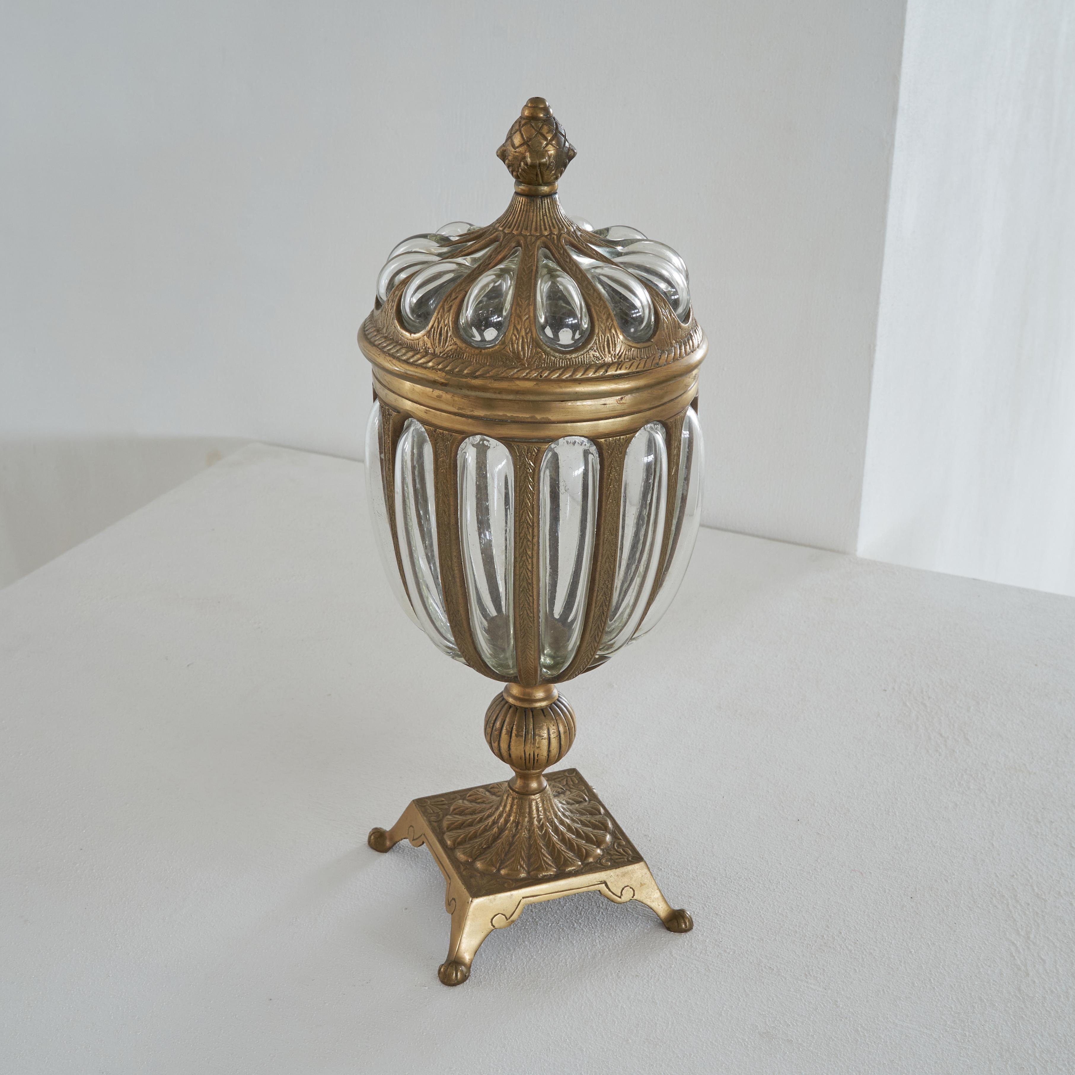 20th Century Large Lidded Apothecary Jar in Brass and Glass