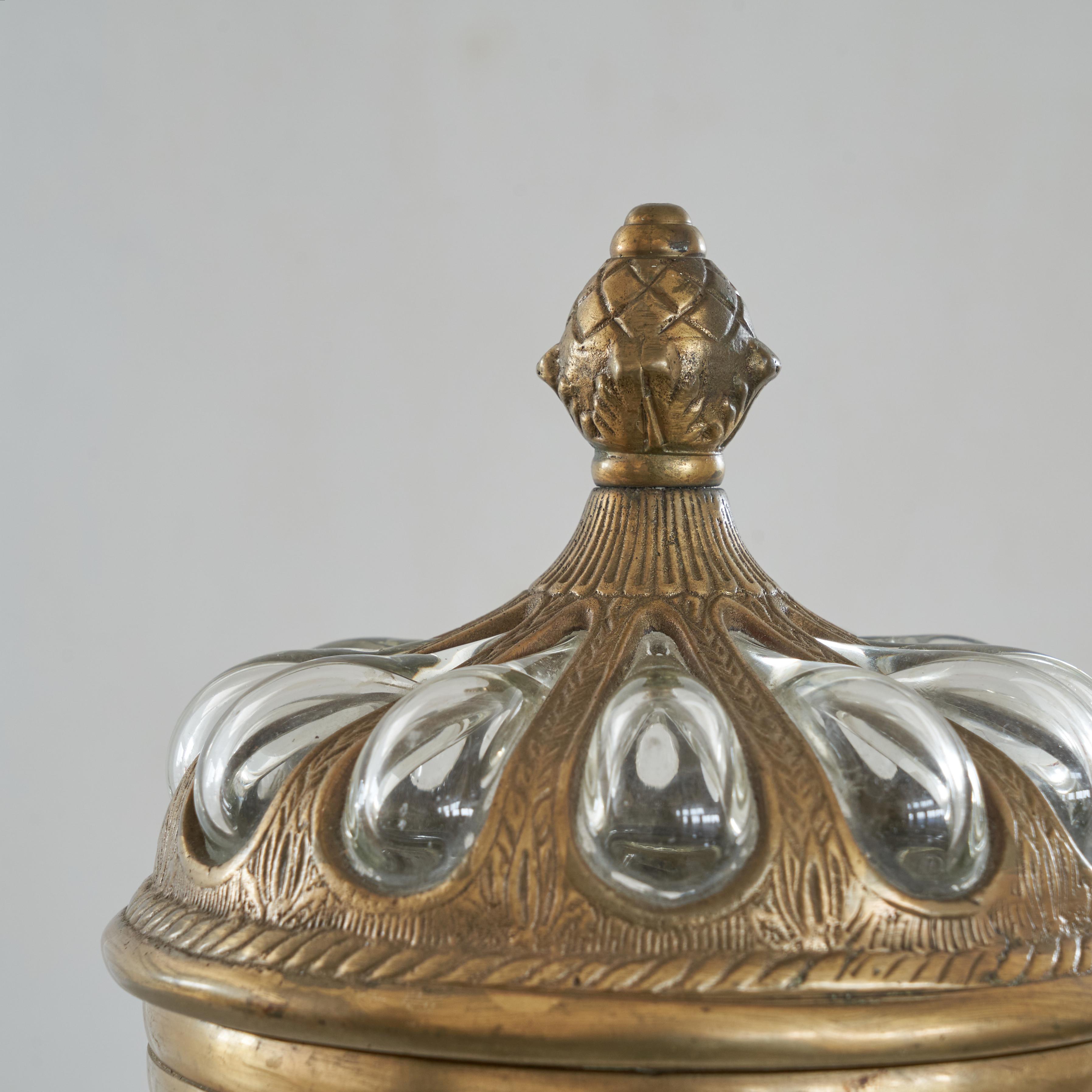 Large Lidded Apothecary Jar in Brass and Glass 1