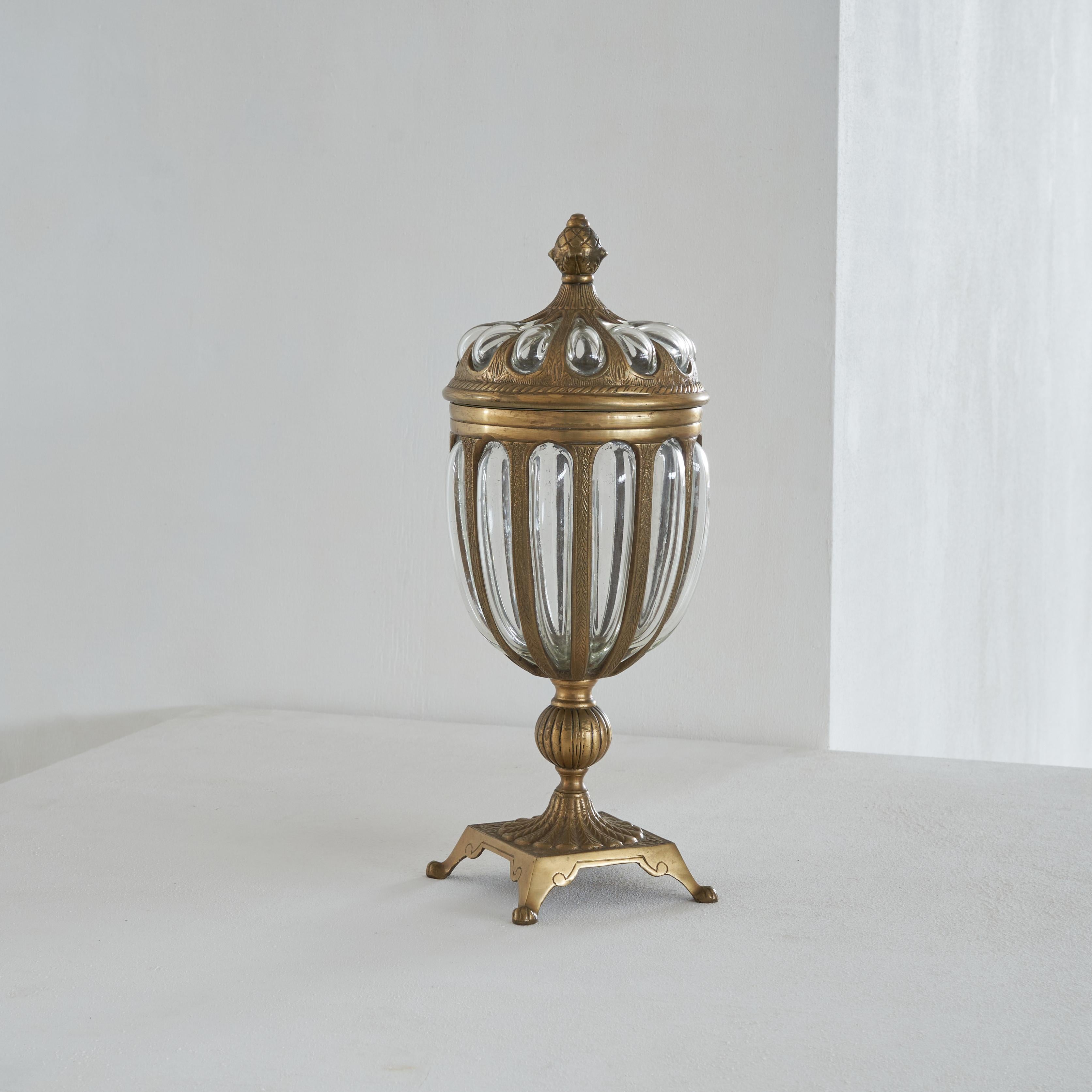 Large Lidded Apothecary Jar in Brass and Glass 2