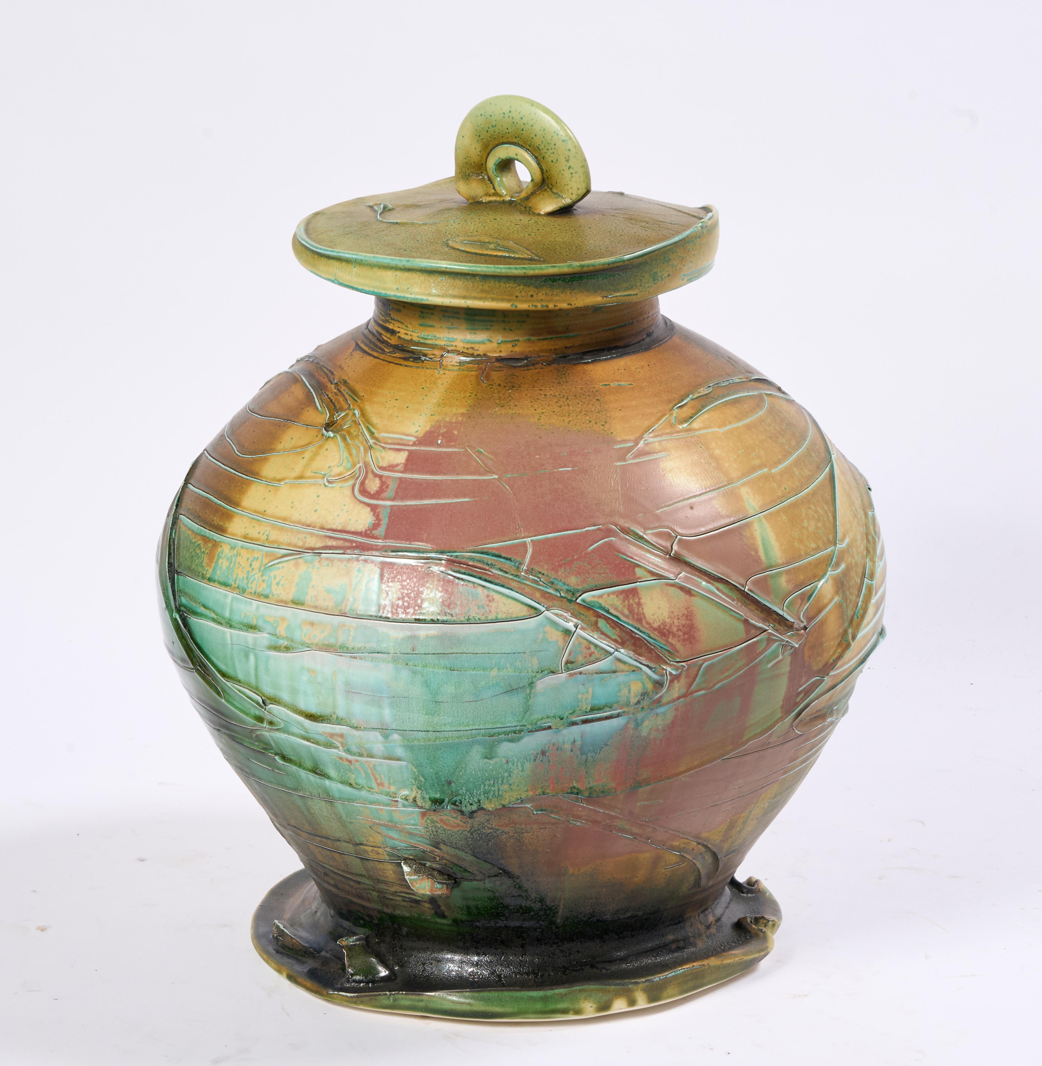 Modern Large Lidded Pottery Vessel by Noted Ceramicist Chris Staley For Sale