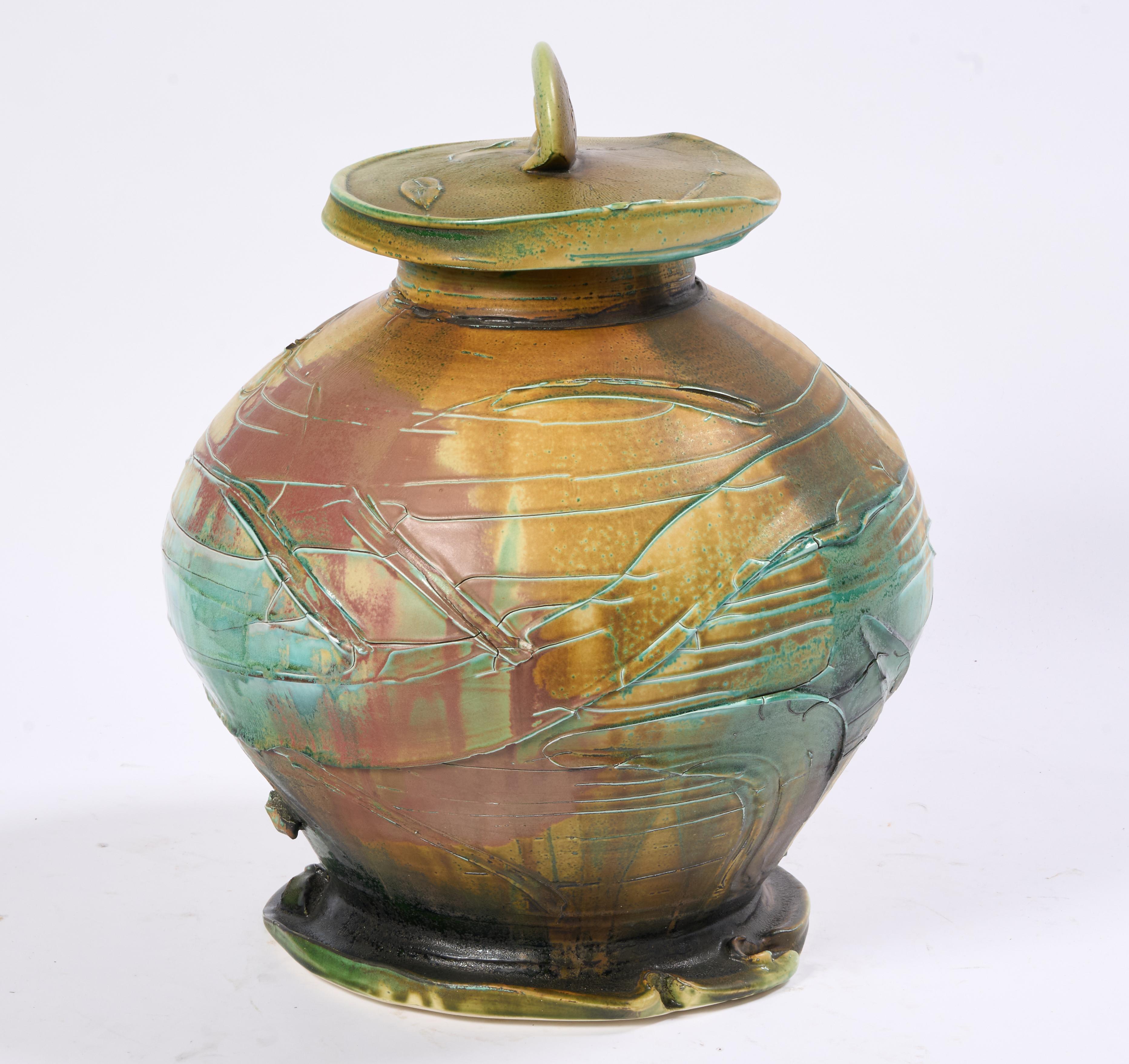 American Large Lidded Pottery Vessel by Noted Ceramicist Chris Staley For Sale