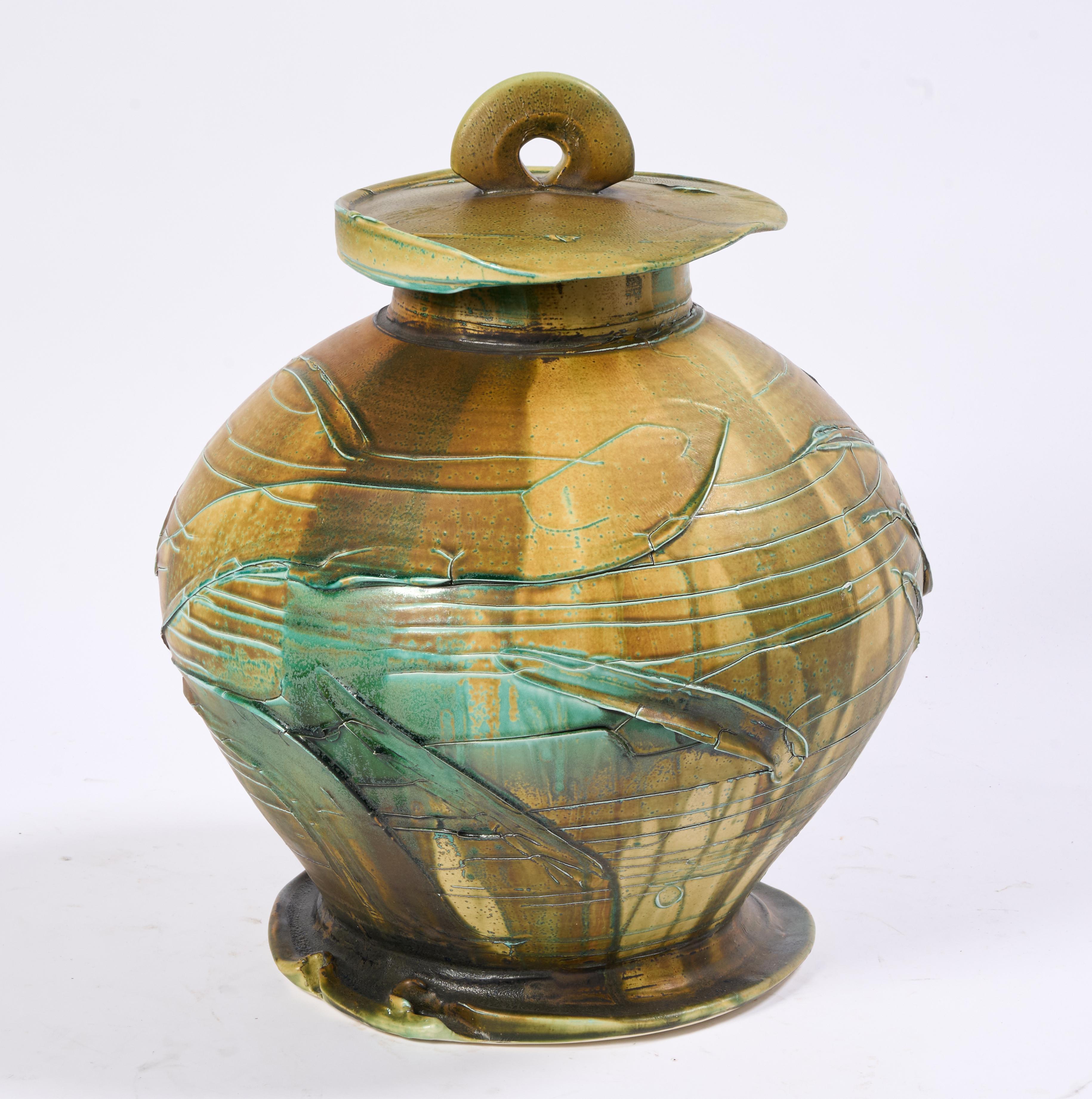 Large Lidded Pottery Vessel by Noted Ceramicist Chris Staley In Good Condition For Sale In Greensboro, NC