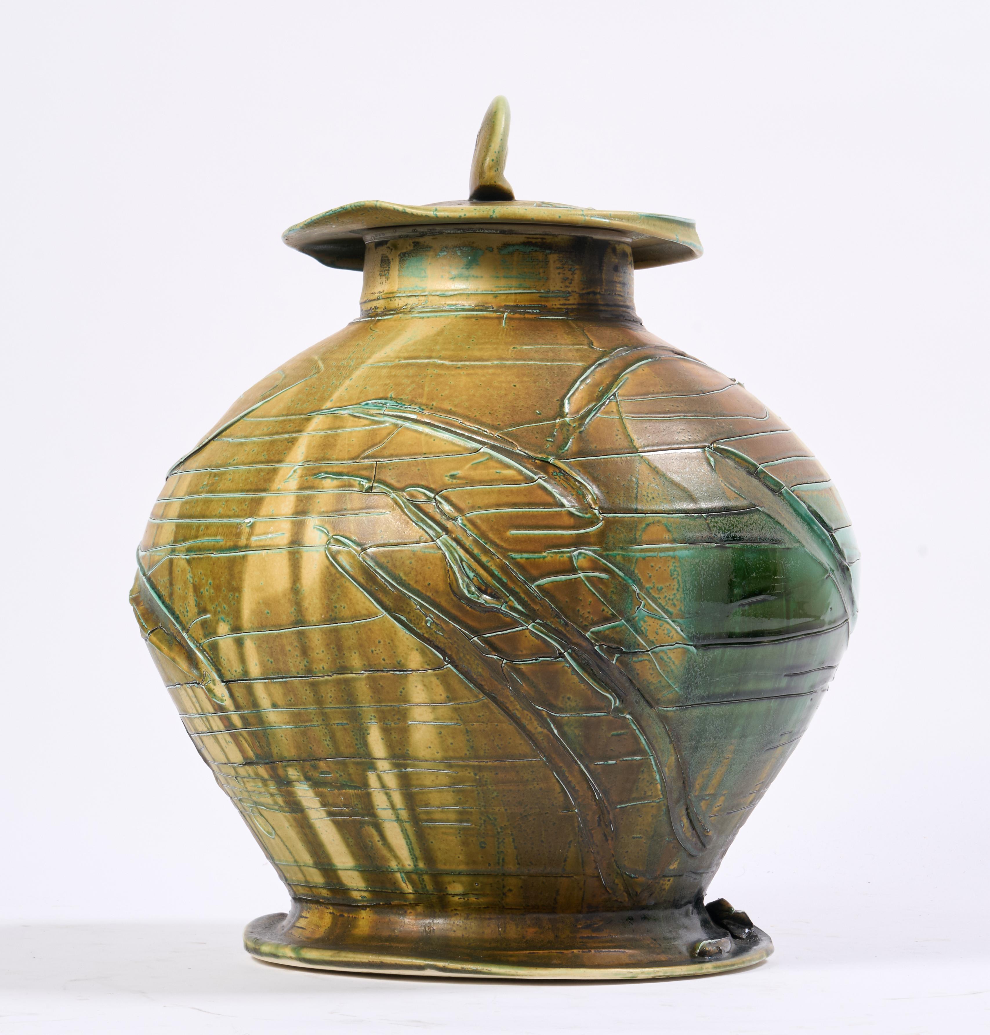 20th Century Large Lidded Pottery Vessel by Noted Ceramicist Chris Staley For Sale