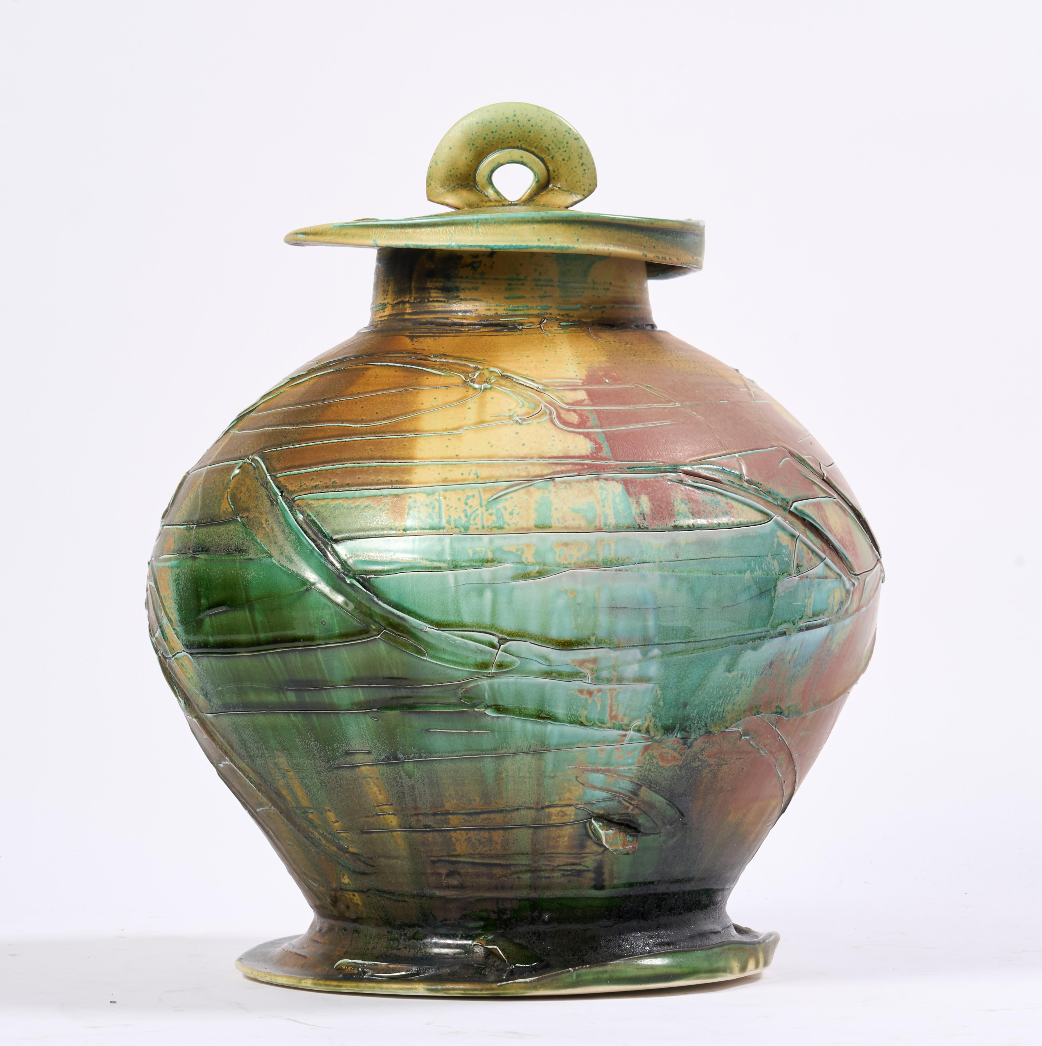 Large Lidded Pottery Vessel by Noted Ceramicist Chris Staley For Sale 1