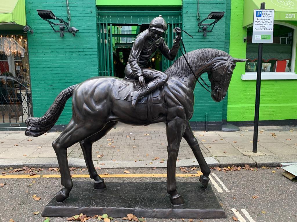 Large Life-Size Bronze Horse and Jockey Statue, 20th Century For Sale 7
