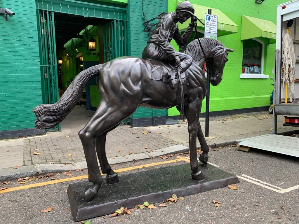 Large Life-Size Bronze Horse and Jockey Statue, 20th Century For Sale 12
