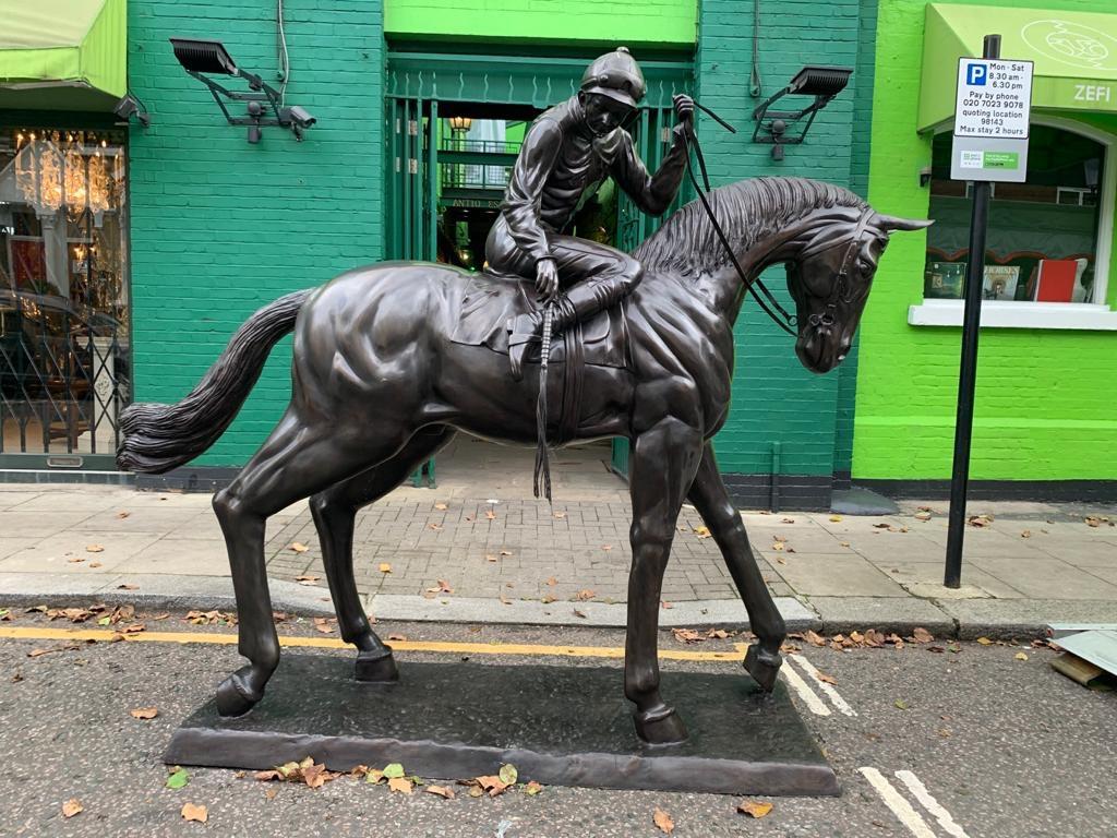 Large Life-Size Bronze Horse and Jockey Statue, 20th Century For Sale 2