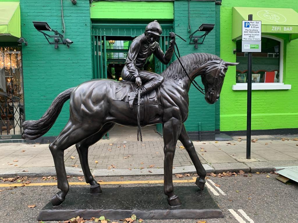 Large Life-Size Bronze Horse and Jockey Statue, 20th Century For Sale 3