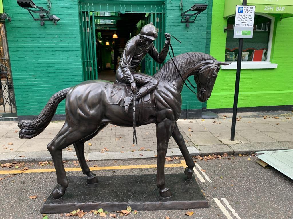 Large Life-Size Bronze Horse and Jockey Statue, 20th Century For Sale 4