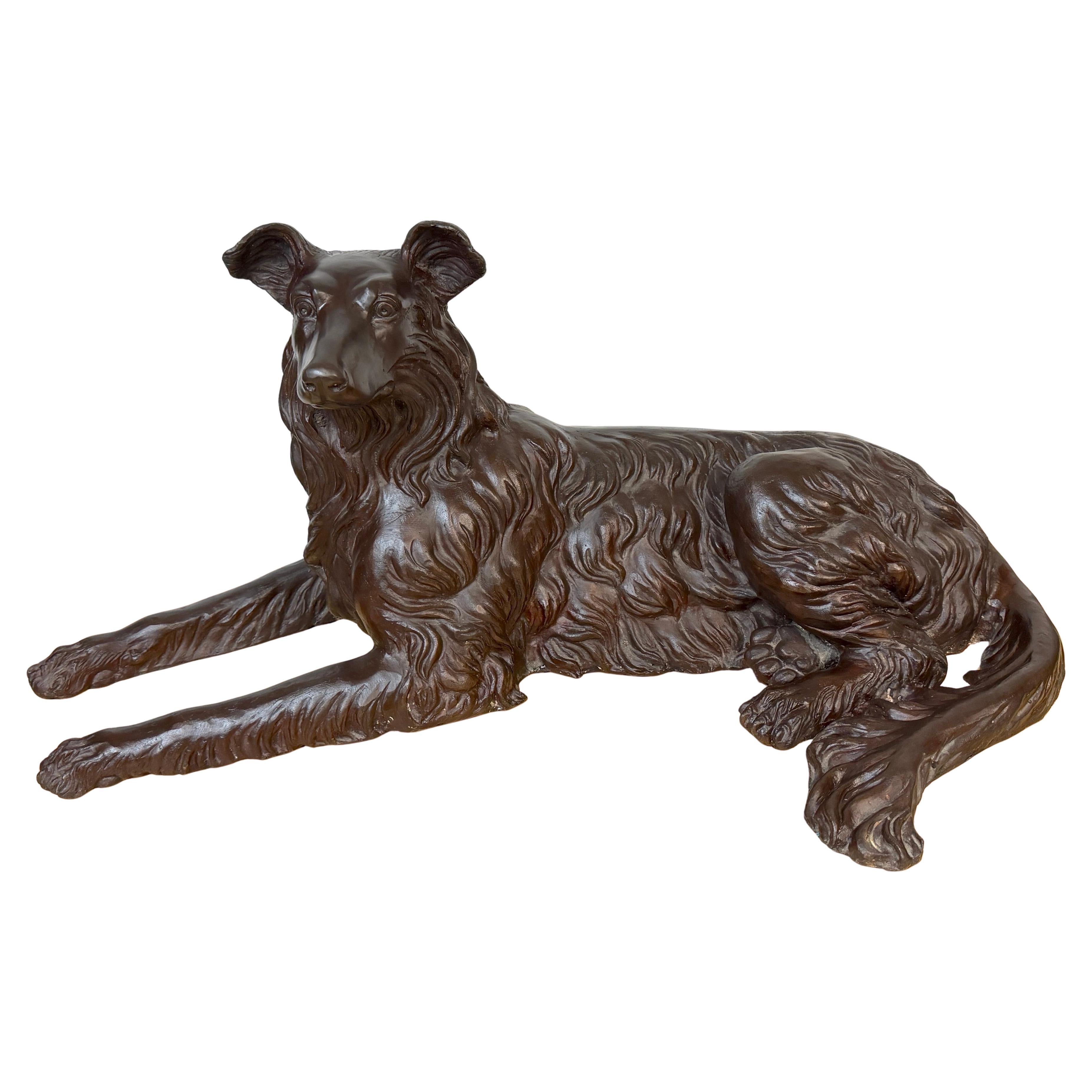 Large Life-Size Bronze Reclining Deerhound / Borzoi-Type Sculpture, 20th C Italy