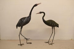 Large Garden Crane Sculptures, Hand-Crafted Iron, Unique Pair, Made in Finland