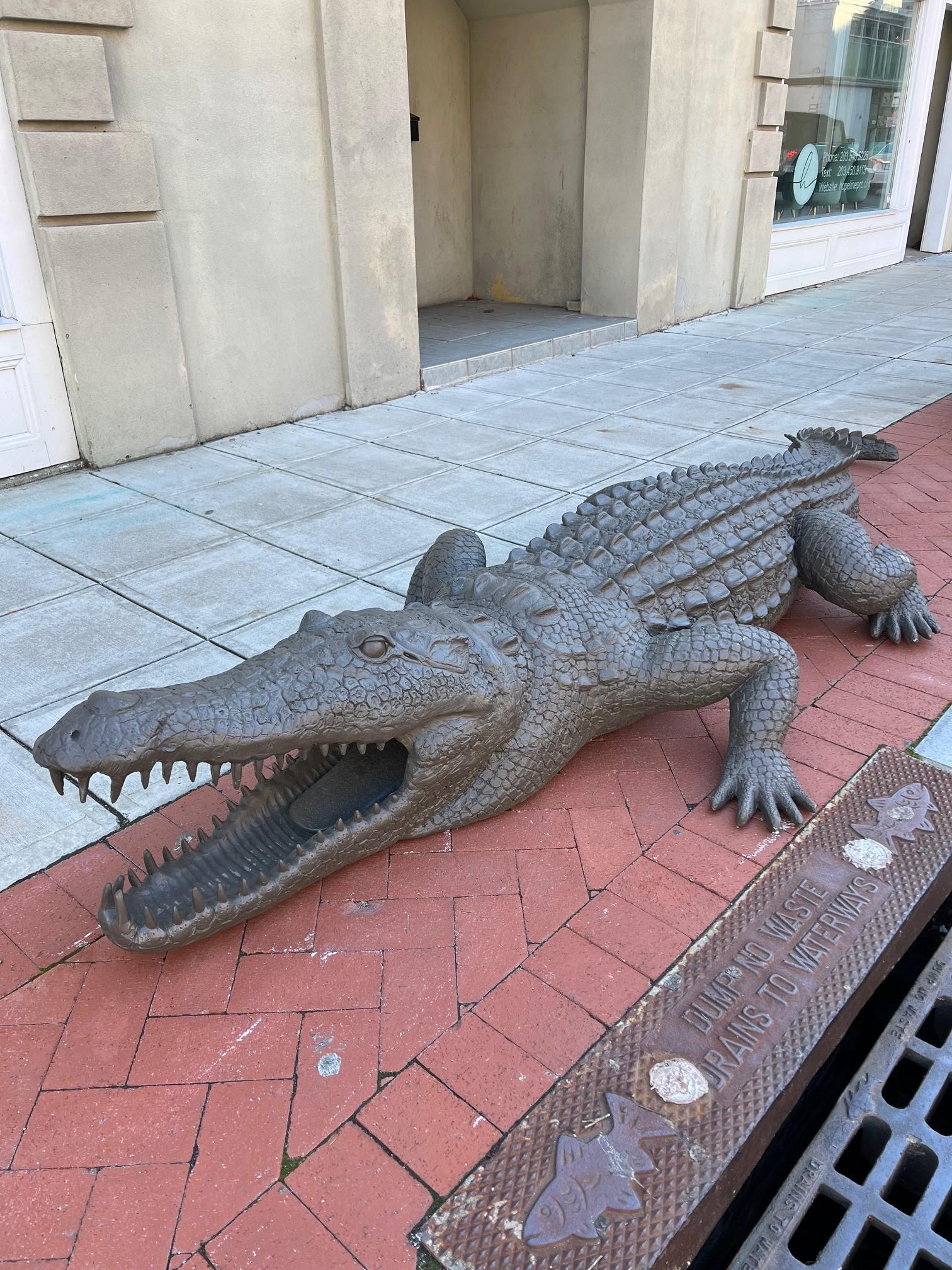 Voici un superbe Alligator de 10 pieds, fabriqué à la main avec de la fibre de verre et de la résine, qui durera des années. Il s'agit d'une pièce idéale pour l'arrière-cour, le patio ou le bord de la piscine.  
