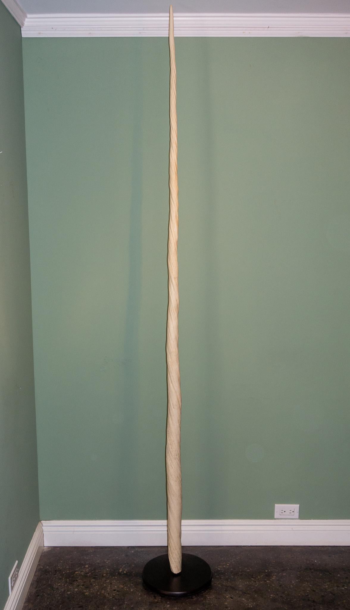 Diese Narwal-Stoßzahn-Replik misst beeindruckende 90 Zentimeter in der Länge, was sie zu einem auffälligen und auffälligen Dekorationsstück macht. Der Stoßzahn selbst ist sehr detailliert und so gefertigt, dass er dem echten Stoßzahn mit seiner