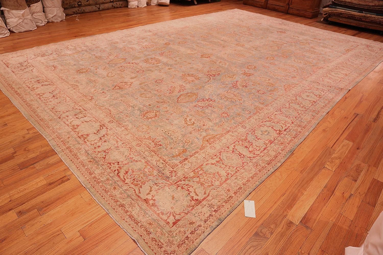 Large Light Blue Antique Persian Kerman Rug. Size: 12 ft 10 in x 19 ft 7 in In Good Condition For Sale In New York, NY
