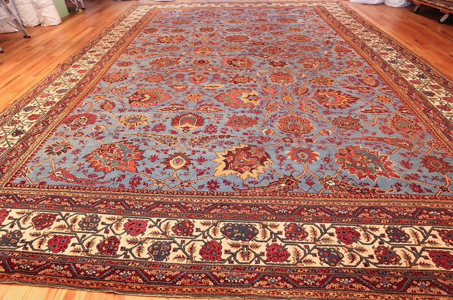 Large Light Blue Background Antique Indian Agra Rug. Size: 13 ft x 18 ft 7 in  5