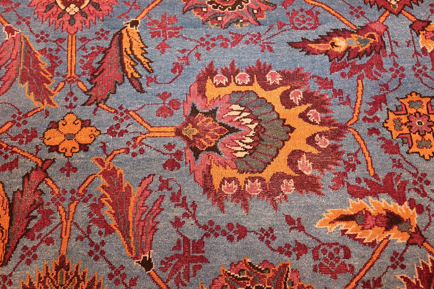 Large Light Blue Background Antique Indian Agra Rug. Size: 13 ft x 18 ft 7 in  1