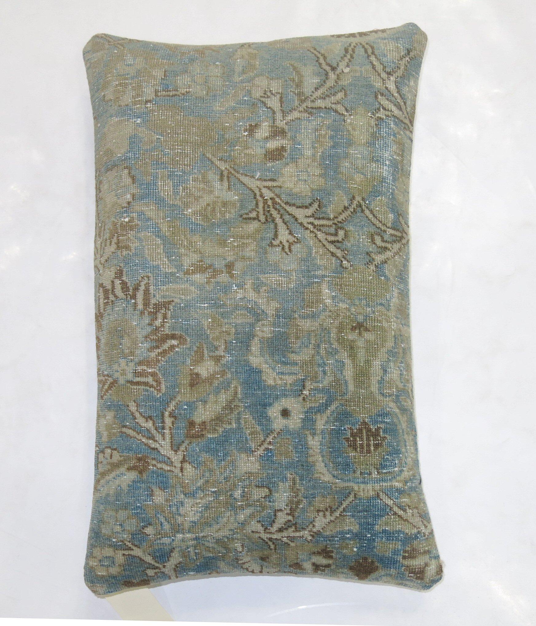Hand-Woven Large Light Blue Persian Oriental Antique Tabriz Rug Pillow