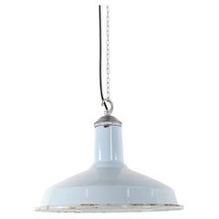 Large Light Blue Vintage Industrial Enamel Simplex England Pendant Lamp, C 1950