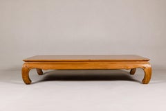 Large Light Brown Teak Vintage Coffee Table with Carved Chow Legs