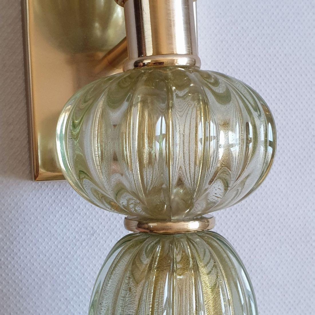 Large Light Green Murano Glass Sconces, Barovier Style, Set of Four 3