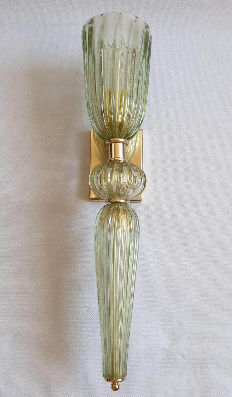 Mid-Century Modern Large Light Green Murano Glass Sconces, Barovier Style, Set of Four