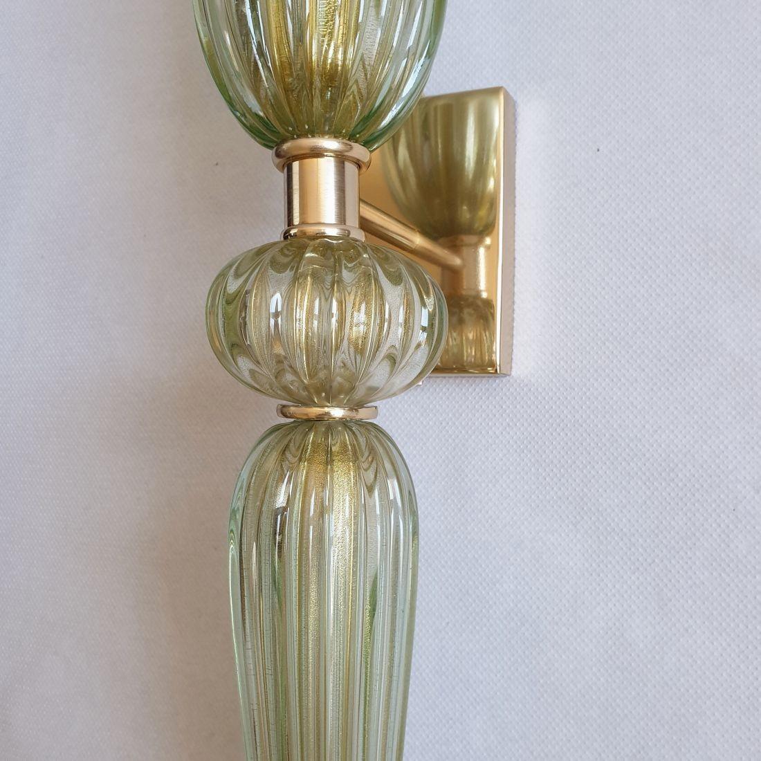 Late 20th Century Large Light Green Murano Glass Sconces, Barovier Style, Set of Four