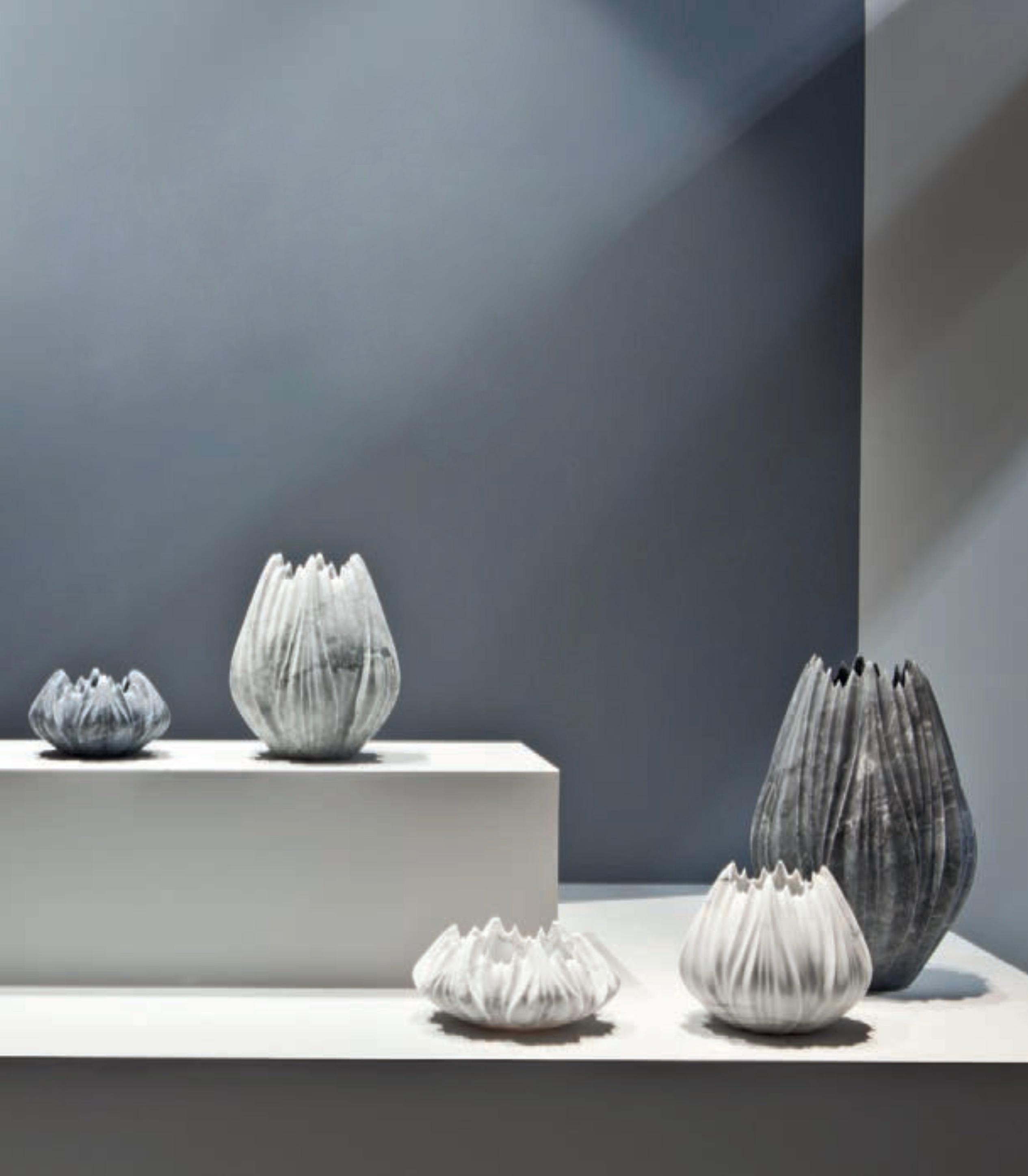 Italian Marble Vase by Zaha Hadid in Honed Bianco Carrara Marble For Sale