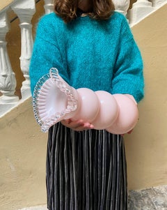 Large Light Pink Mid-Century Modern Murano Glass Vase with Bubble Design