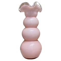 Large Light Pink Mid-Century Modern Murano Glass Vase with Bubble Design