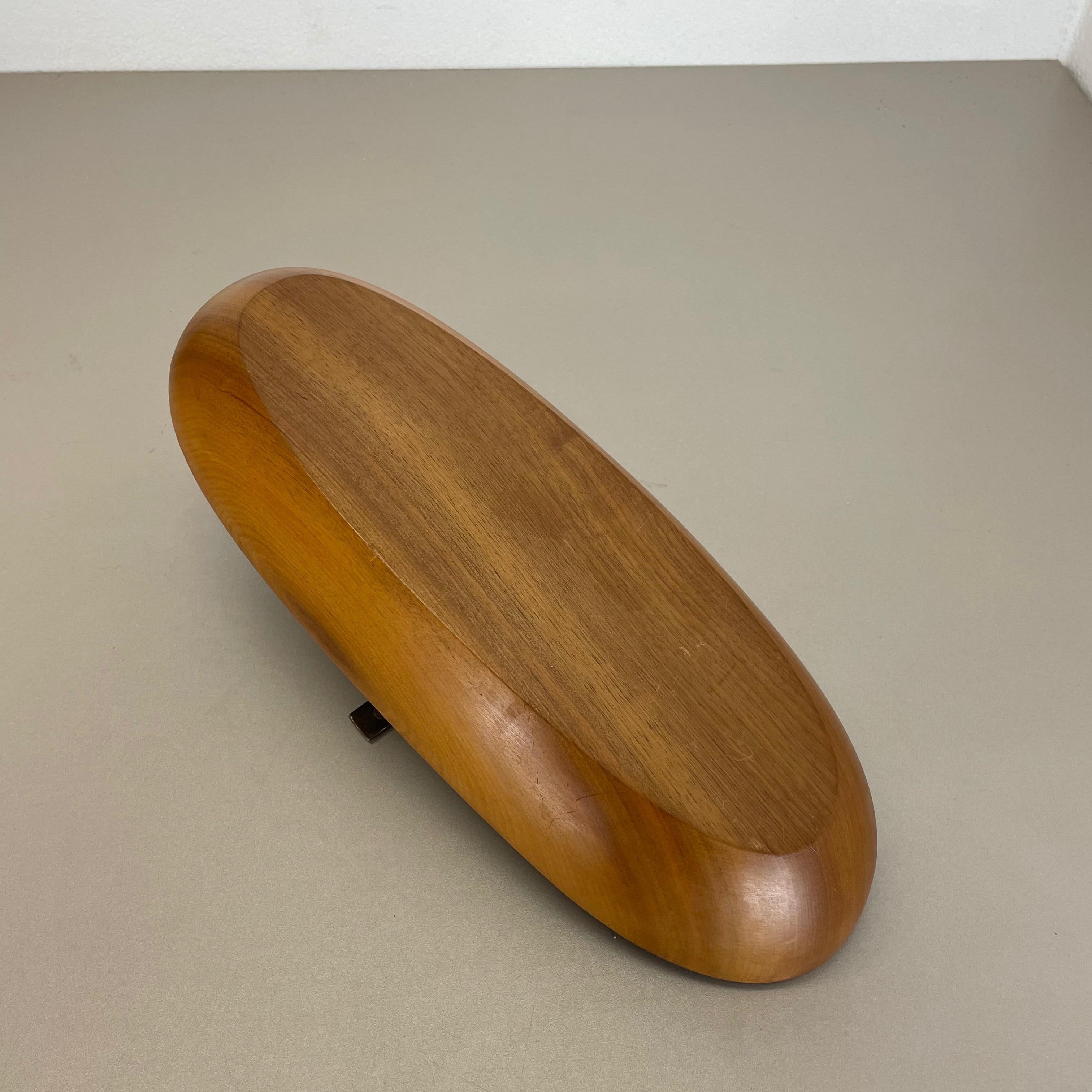 Large Light Teak Bowl with Brass and Leather Handle by Carl Auböck Austria, 1950 For Sale 12