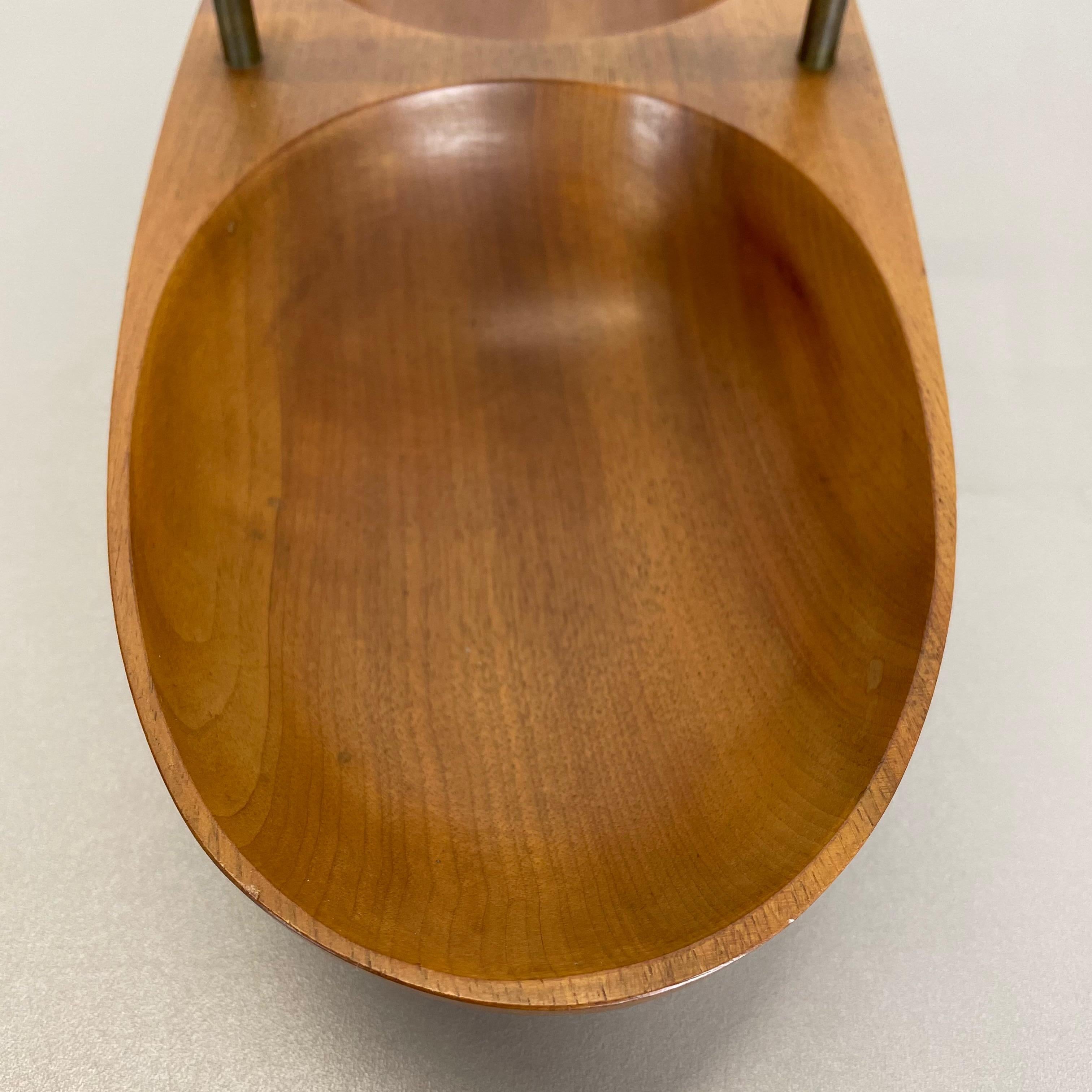 Large Light Teak Bowl with Brass and Leather Handle by Carl Auböck Austria, 1950 For Sale 3