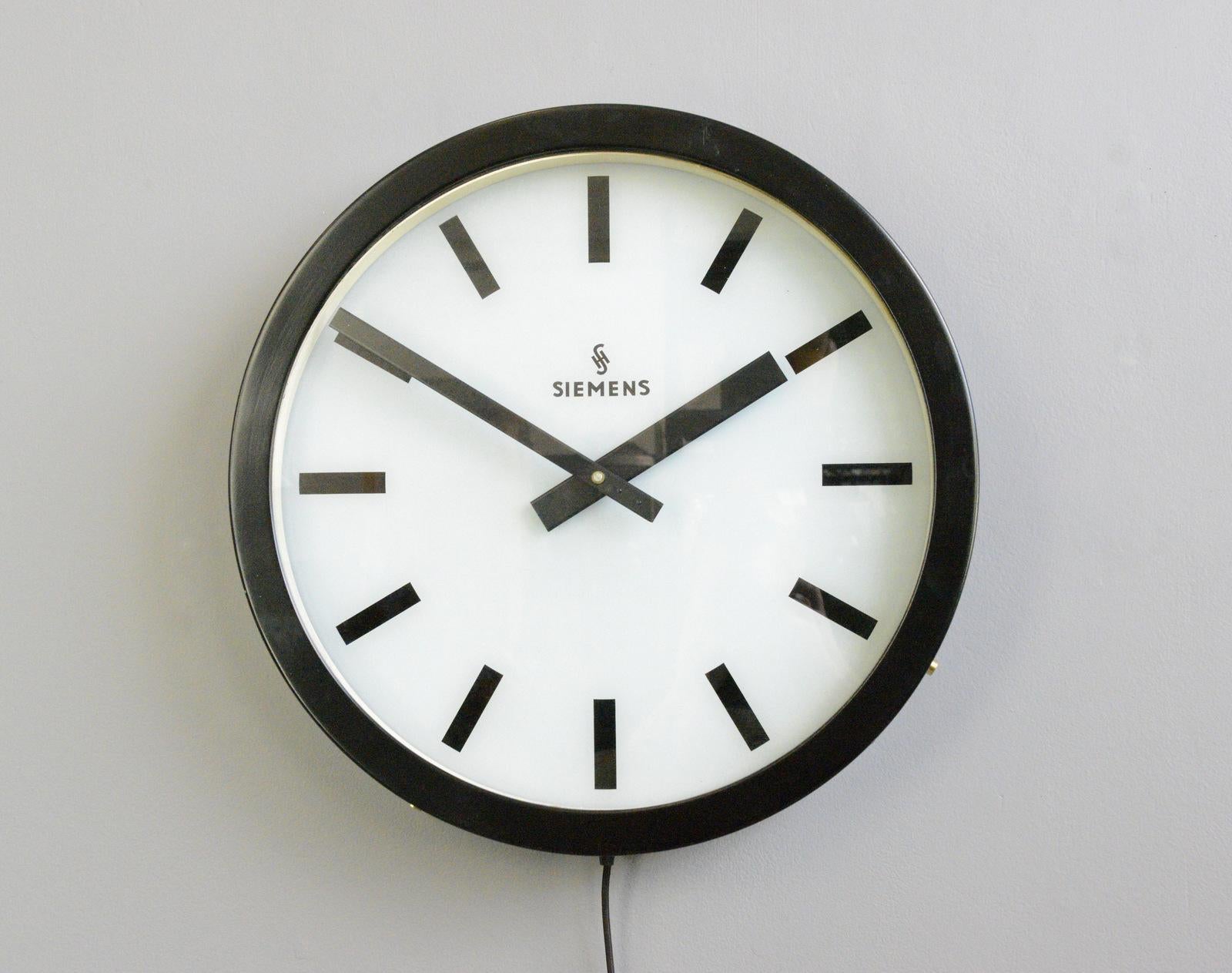 Mid-20th Century Large Light Up Factory Clock by Siemens, Circa 1960s