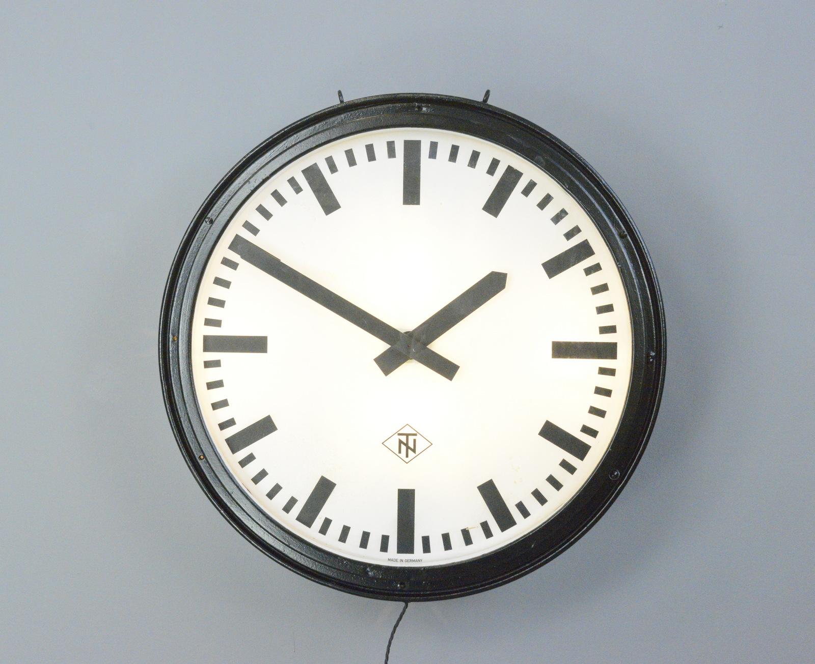 Mid-20th Century Large Light Up Factory Clock by TN, Circa 1950s For Sale