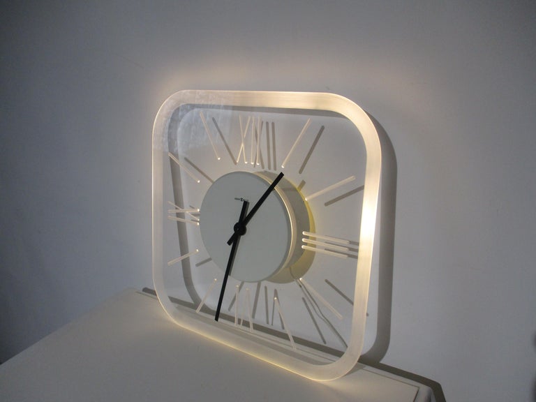 Large Light Up Howard Miller Lucite Wall Clock For Sale at 1stDibs