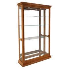 Large Lighted Walnut and Glass Display Cabinet with Glass Shelves & Brass Detail