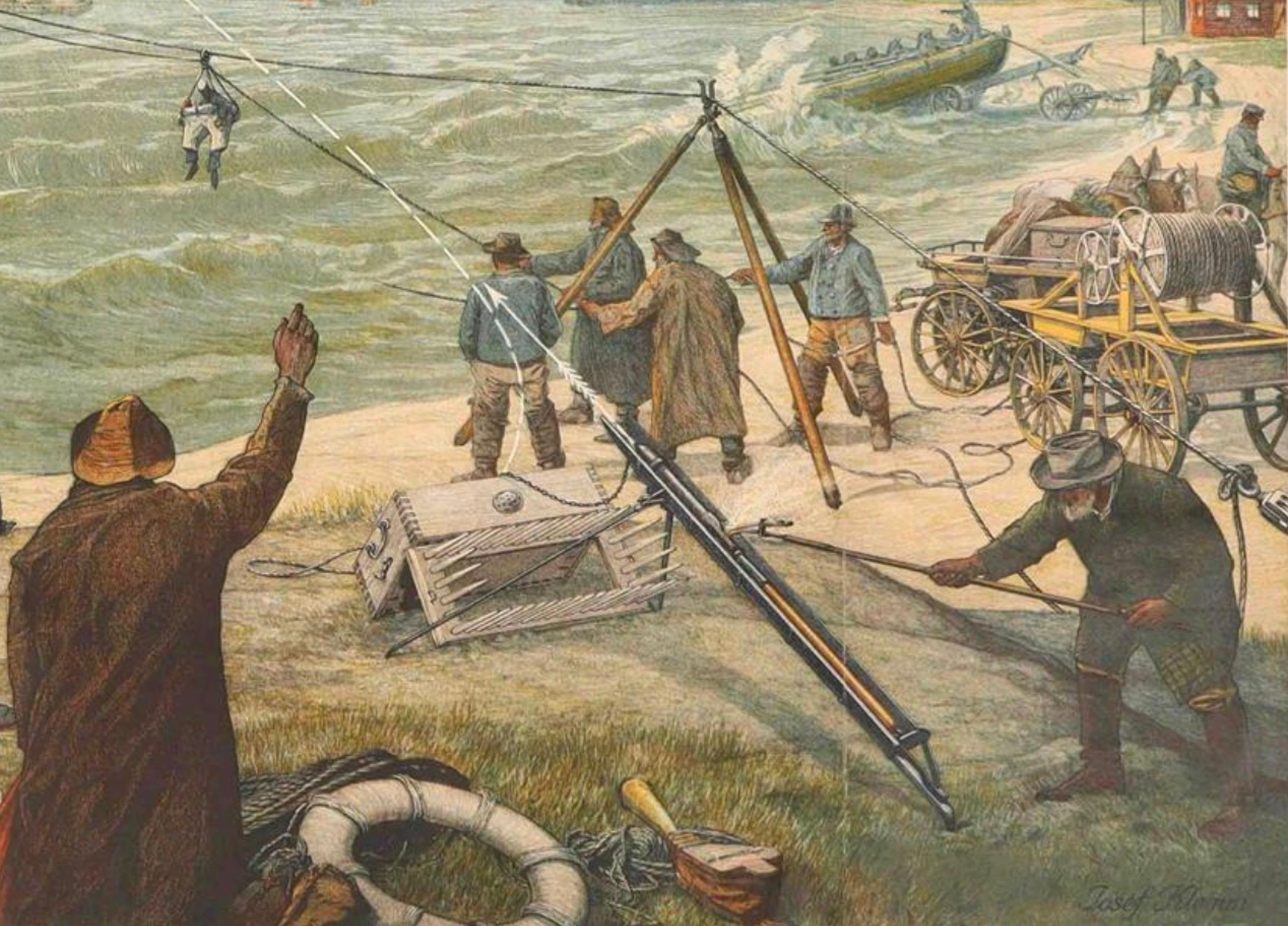 Large Lighthouse Rescue Schoolplate – Josef Klemm Chromolithograph, c.1900