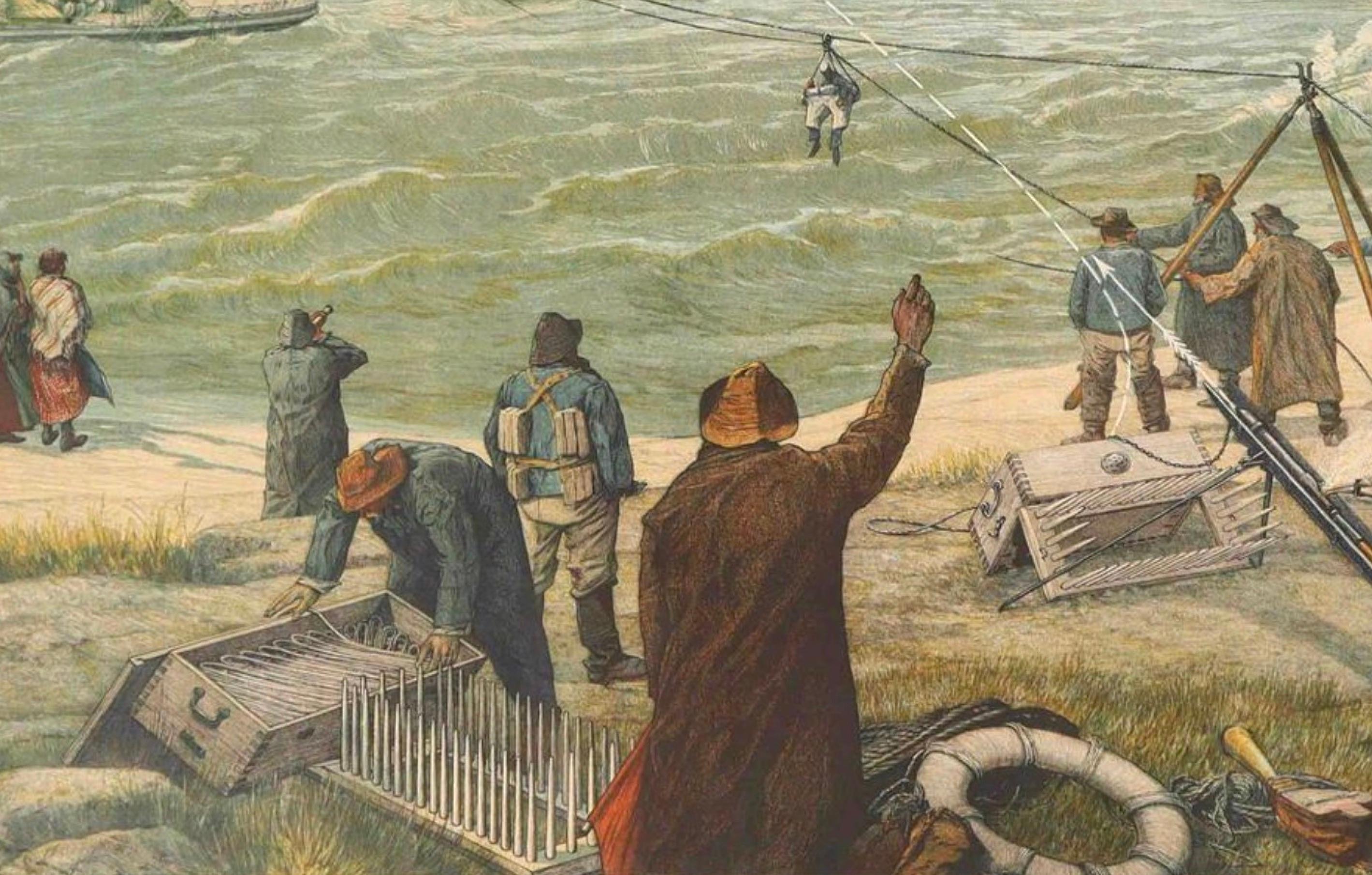 Large Lighthouse Rescue Schoolplate – Josef Klemm Chromolithograph, c.1900