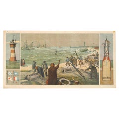 Large Lighthouse Rescue Schoolplate – Josef Klemm Chromolithograph, c.1900